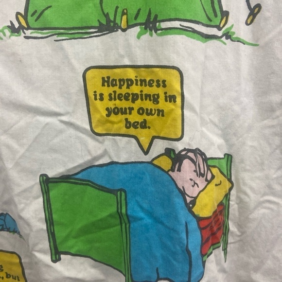 Vintage 1971 Peanuts Twin Size Fitted Sheet Bedsheet Charlie Brown Snoopy Fabric - Picture 5 of 13